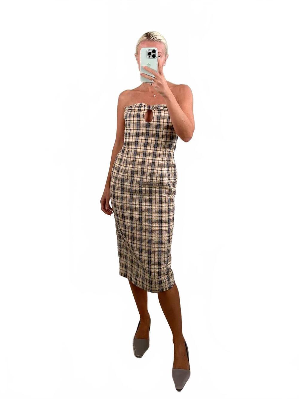 NEW BERNADETTE charlotte seersucker dress in blue/beige